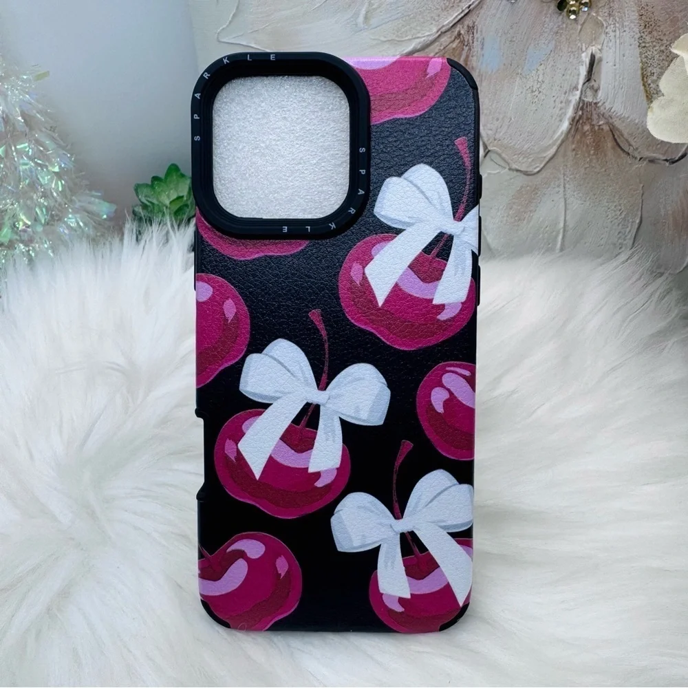Chic iPhone 16 Pro Max Cherries & Bow Theme Case